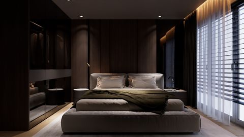 Master bedroom in dark wood